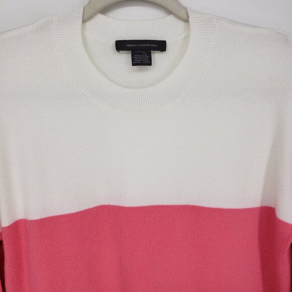 French‎ Connection Color Block Striped Sweater Womens Relaxed Fit Crew Pink Gray - Picture 5 of 7